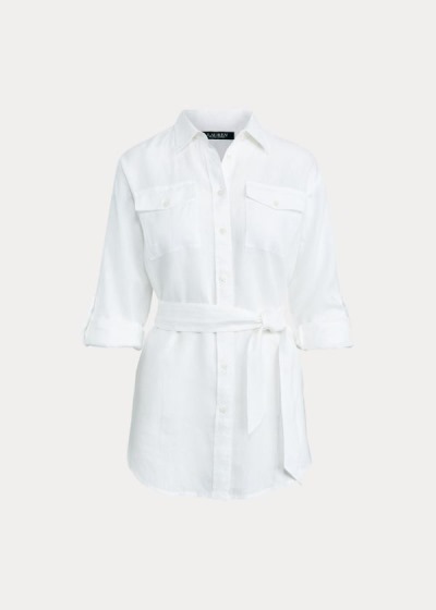 Camisa Ralph Lauren Mujer Blancos - Belted Linen - VJMRW6380